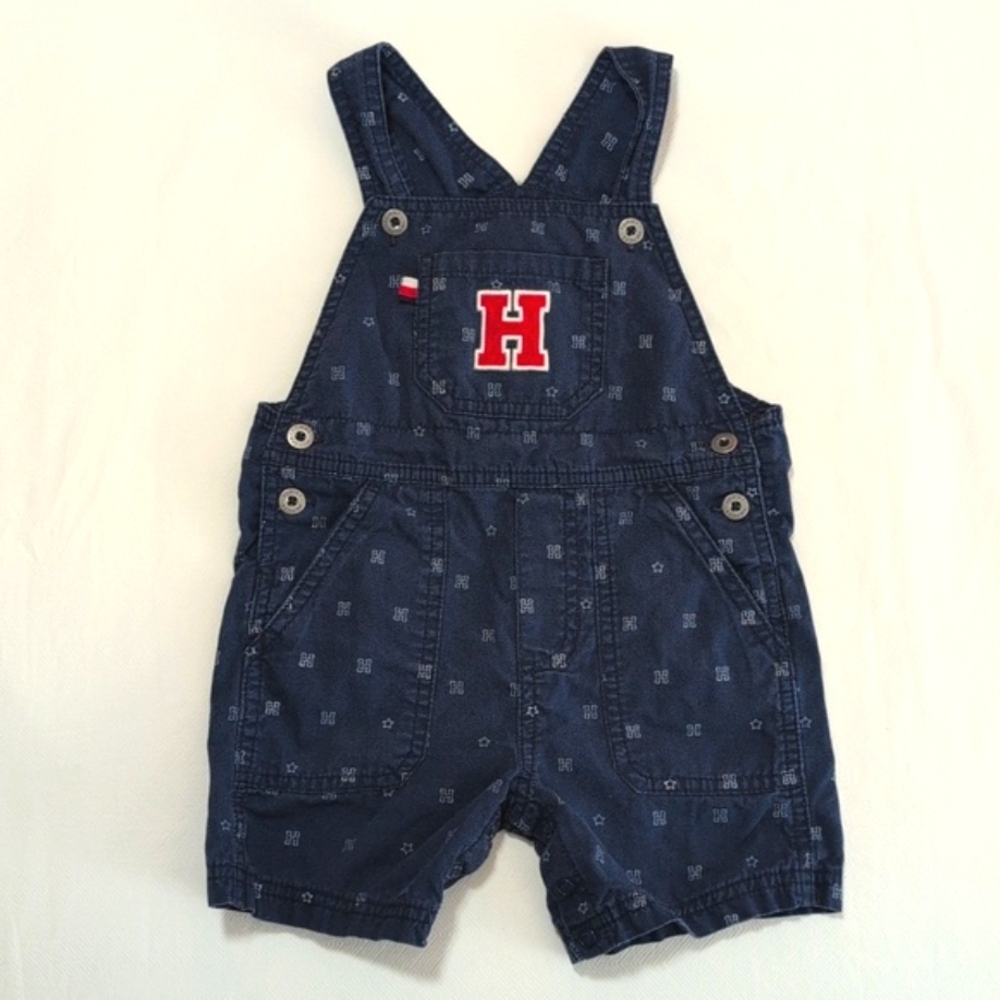 tommy hilfiger navy monogrammed cotton twill shortalls shorts overalls 24 months